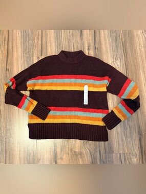 NWT Women’s Maroon Striped Mockneck Sweater Size L